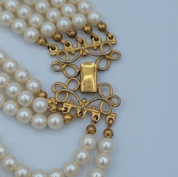 Vintage Necklace Faux Pearl Crystal Necklace #749 - Picture 7 of 9